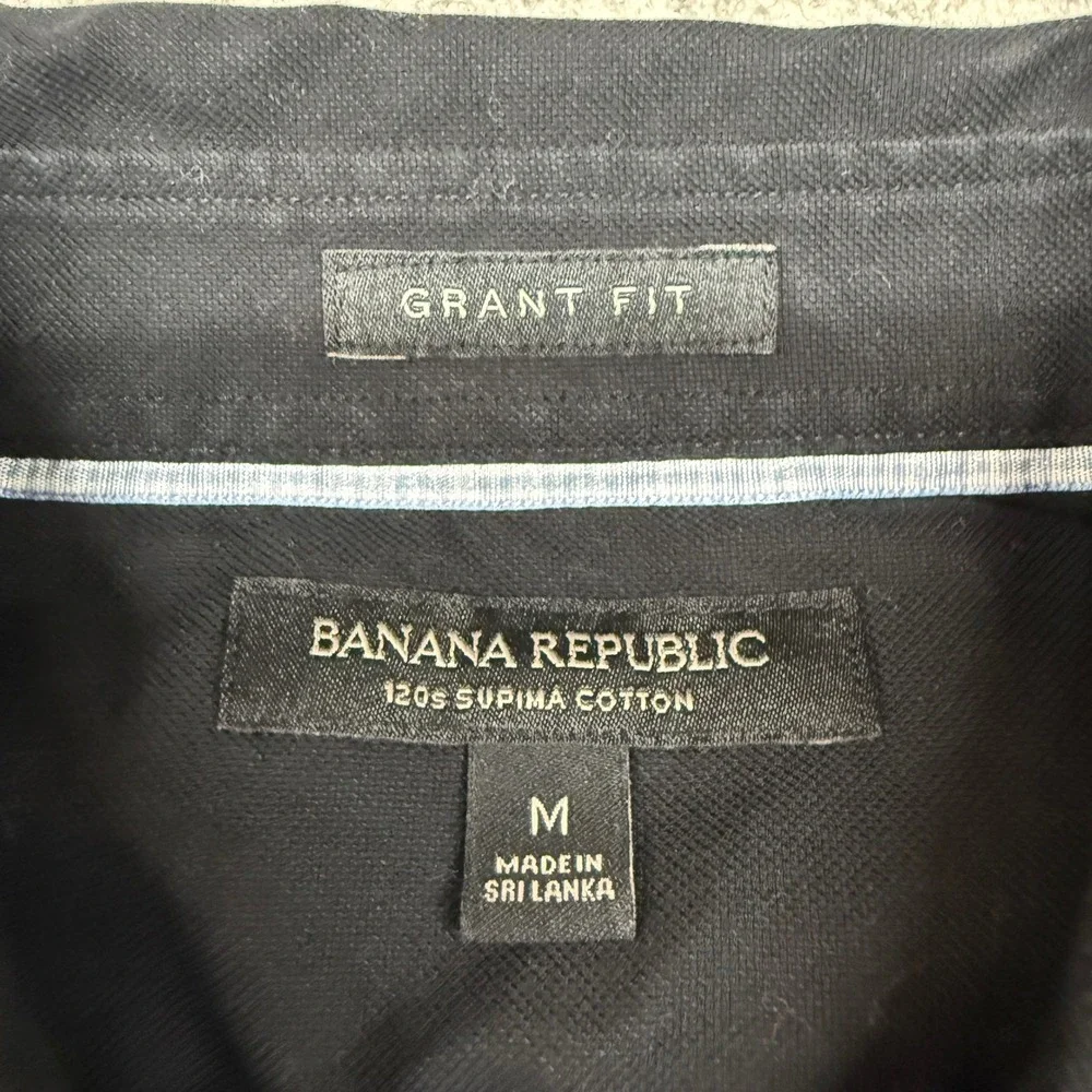 Banana Republic Button Down Shirt Medium Black Grant Fit 120s Supima Cotton Long